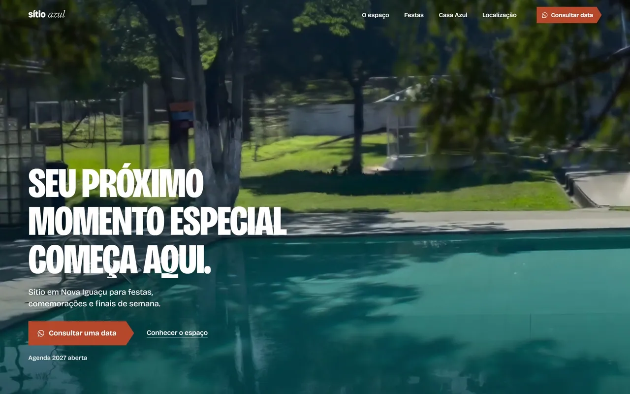 Tela inicial do site Sítio Azul